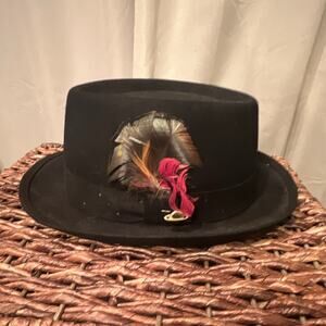 Vintage Champ “Feel the Felt” Spaceweight Black Felt Fedora Hat with Feather